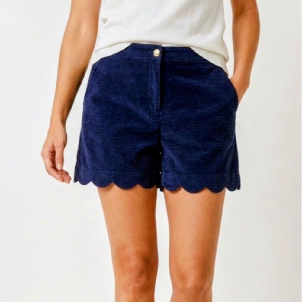 LILLY PULITZER Skort Colette Shorts/Skirt Blue Textured Fabric Scalloped Hem $88